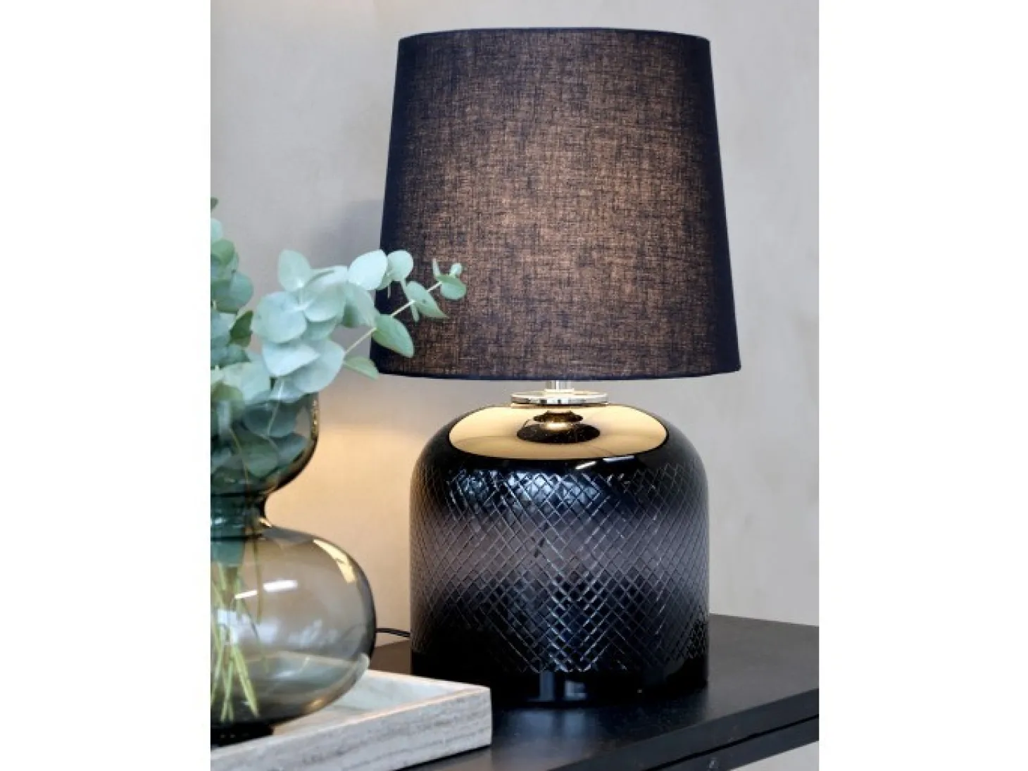 Chic Antique - Lampe i smoked glas med slibninger - Ø25,5