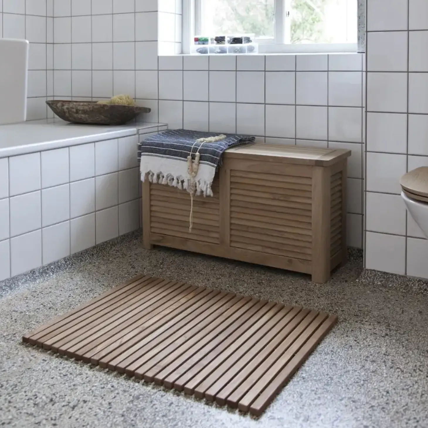 Cinas - Opbevaringsbænk, Teak, 90x30x48 cm