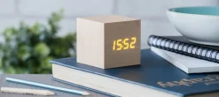 Gingko - Wooden Cube Click Clock Maple / Orange LED