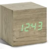 Gingko - Wooden Cube Click Clock Ash / Green LED