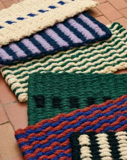 Hay - Coco dørmåtte - Stripe Wave - Brown & Navy - 40x80 cm