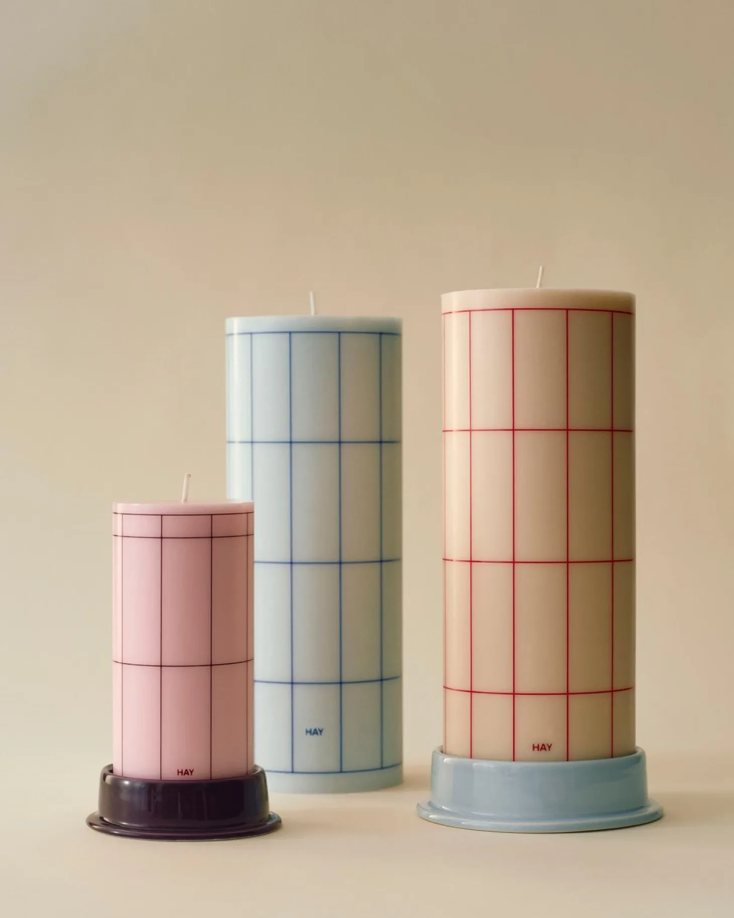 Hay - Column Candle - Light blue with blue grid check