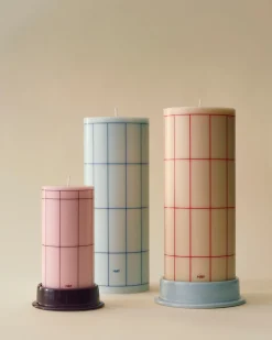 Hay - Column Candle - Off-white with blue grid check