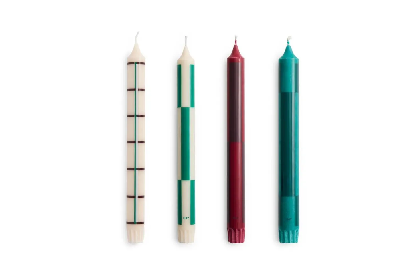 Hay - Pattern Candle - Greens and bordeaux, Set of 4
