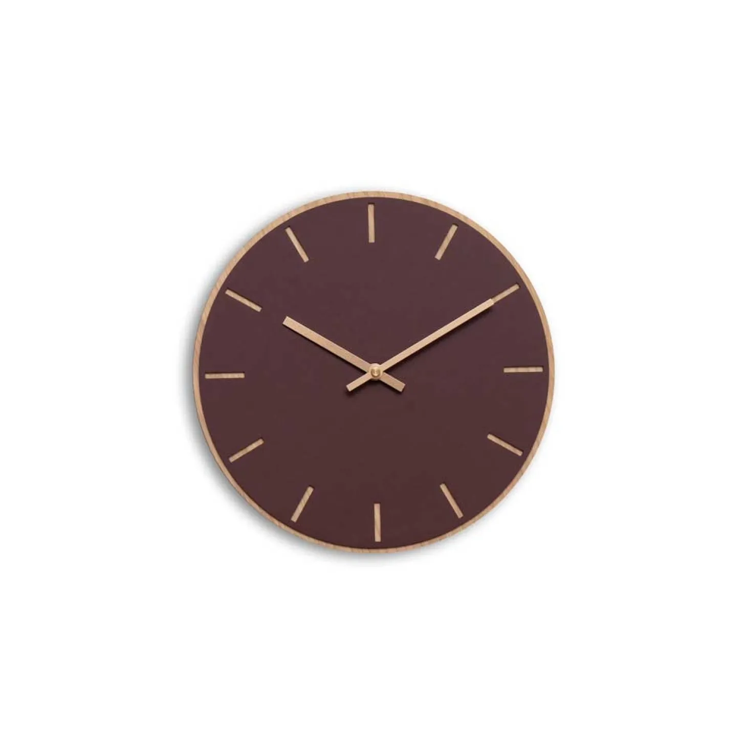Hemverk - Vægur - Lys Eg/Burgundy- Kobber visere - Ø28 cm