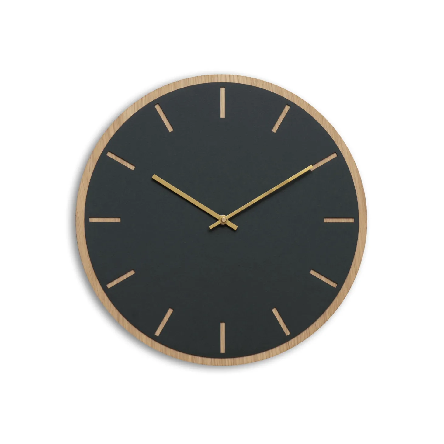 Hemverk - Vægur - Lys Eg/Mørkegrøn - Guld visere - Ø38 cm