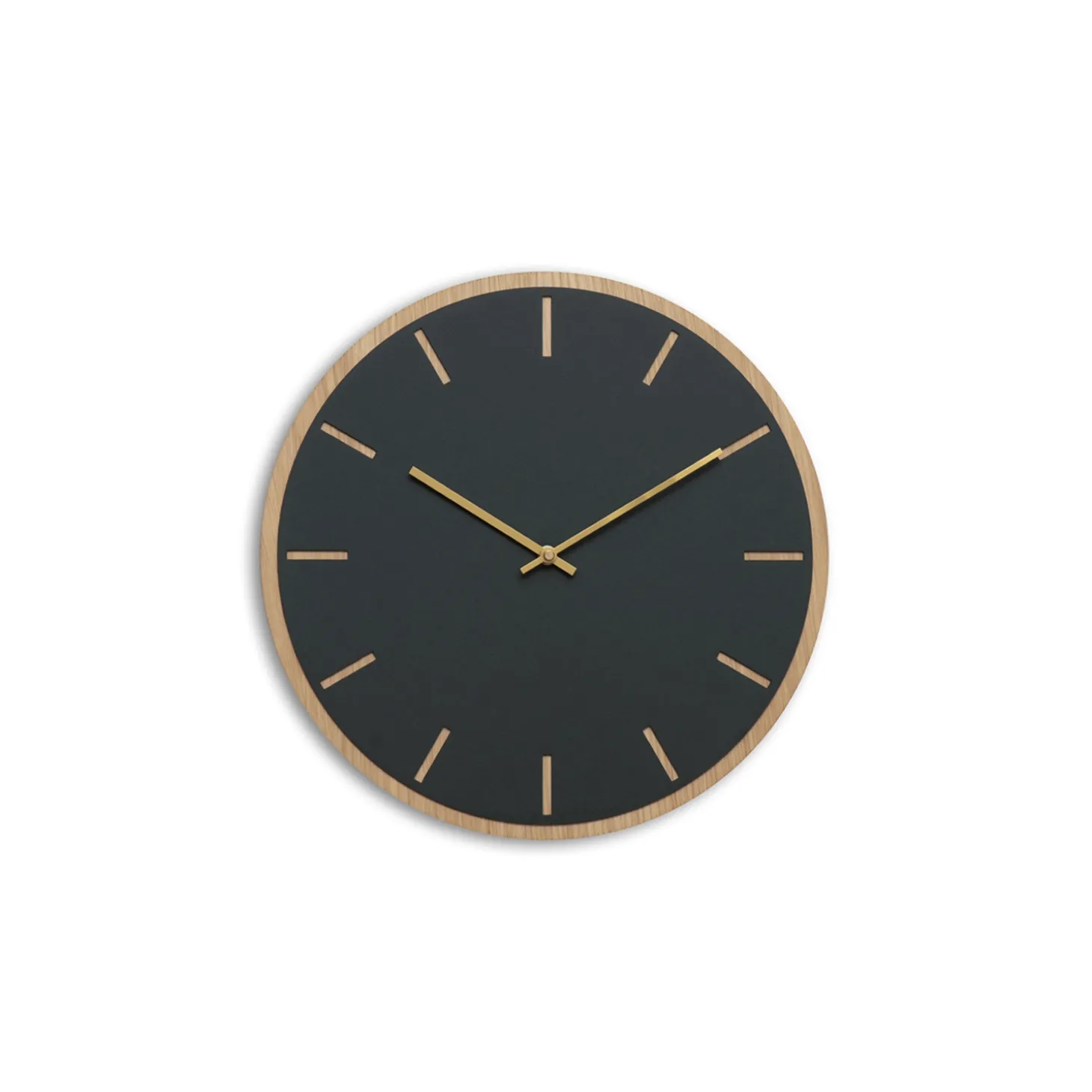 Hemverk - Vægur - Lys Eg/Mørkegrøn - Guld visere - Ø28 cm