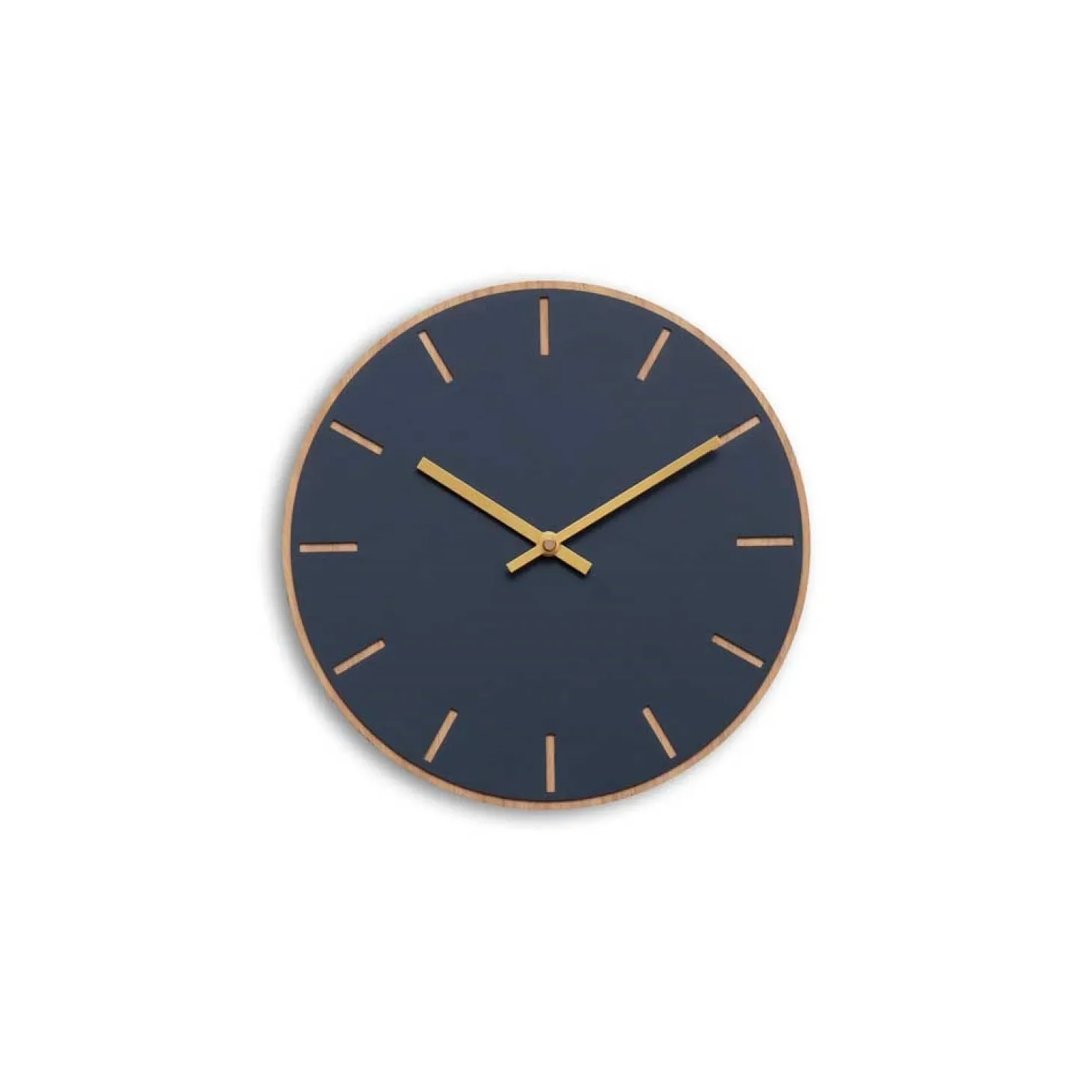 Hemverk - Vægur - Lys Eg/Smokey blue - Guld visere - Ø28 cm