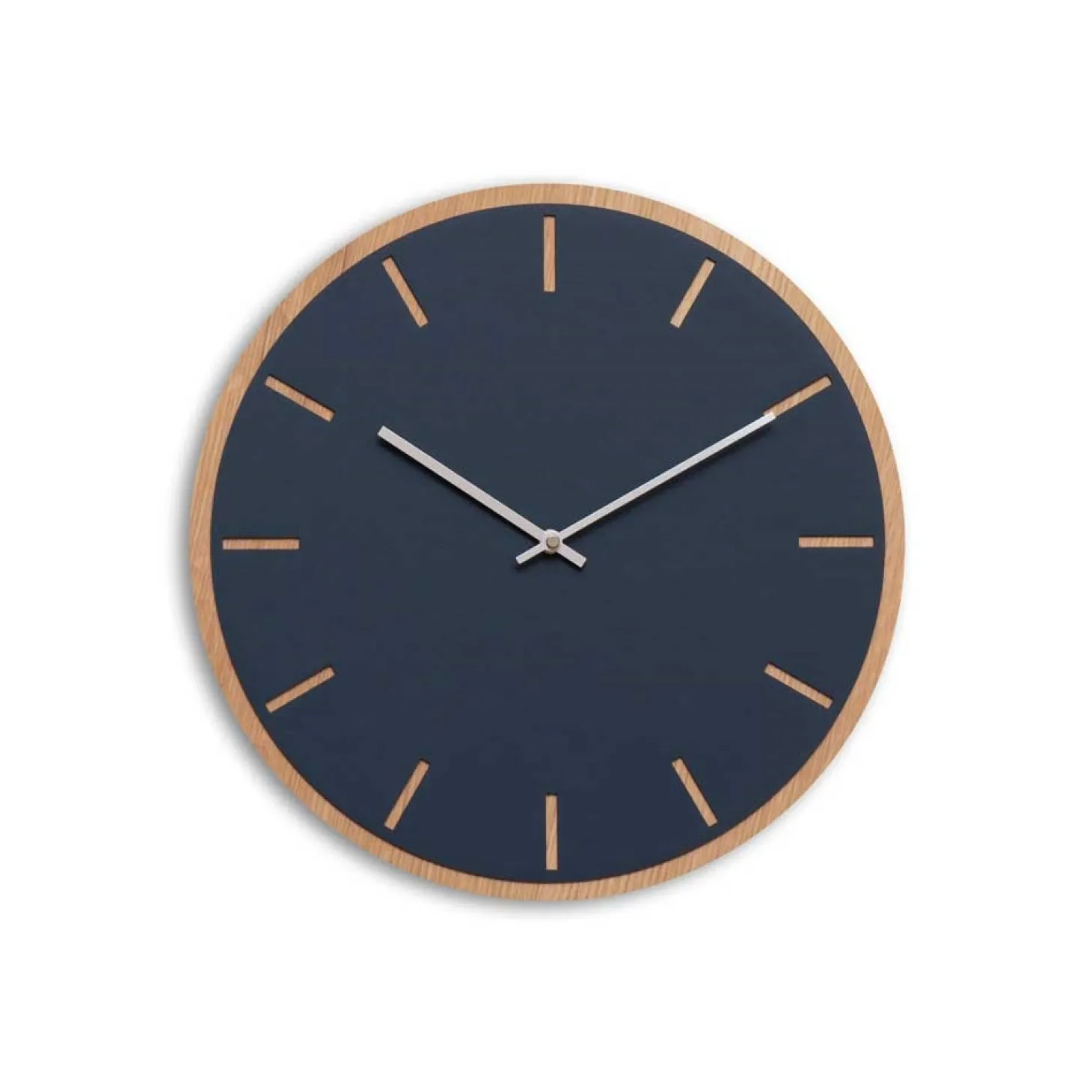 Hemverk - Vægur - Lys Eg/Smokey blue - Sølv visere - Ø38 cm