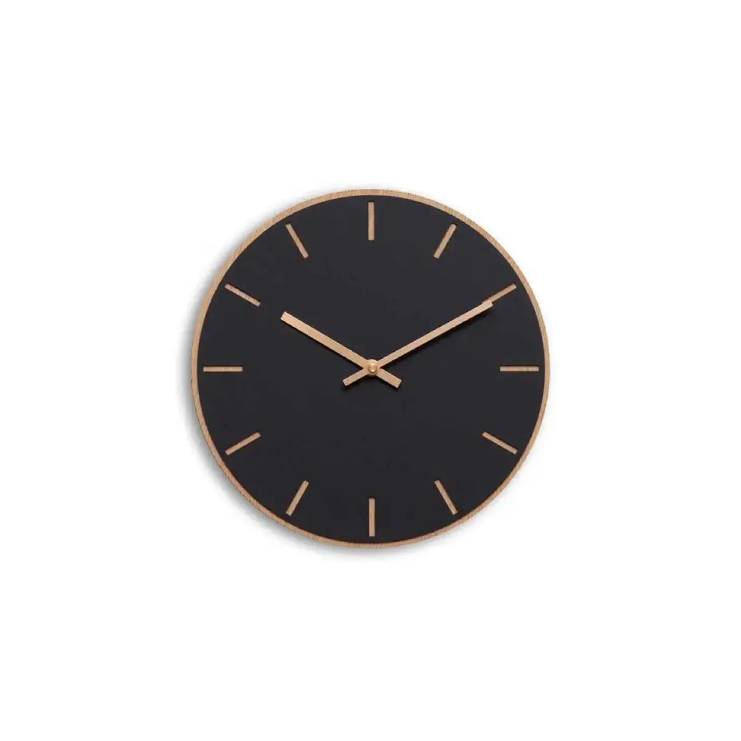 Hemverk - Vægur - Lys Eg/Sort - Kobber visere - Ø28 cm