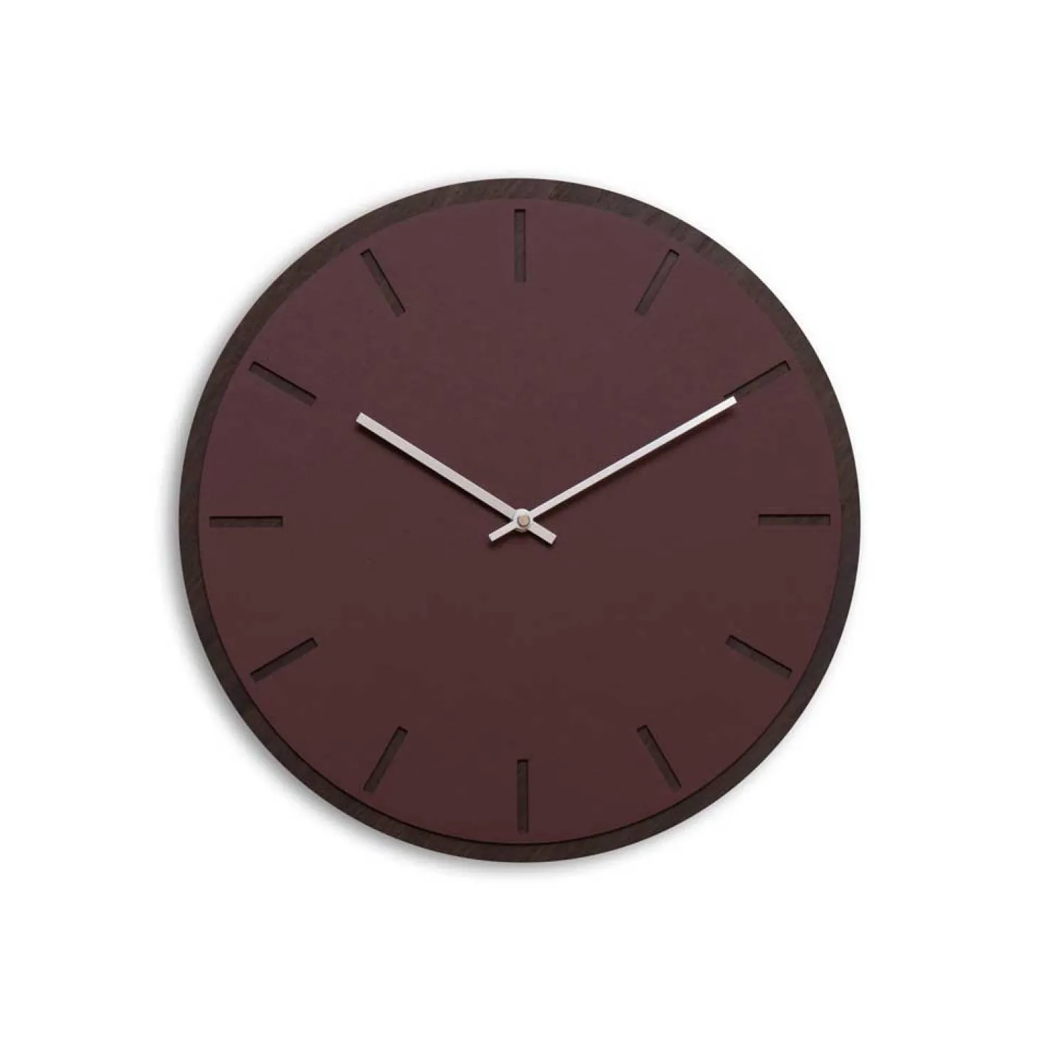 Hemverk - Vægur - Mørk Eg/Burgundy - Sølv visere - Ø38 cm