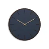 Hemverk - Vægur - Mørk Eg/Smokey Blue - Guld visere - Ø38 cm