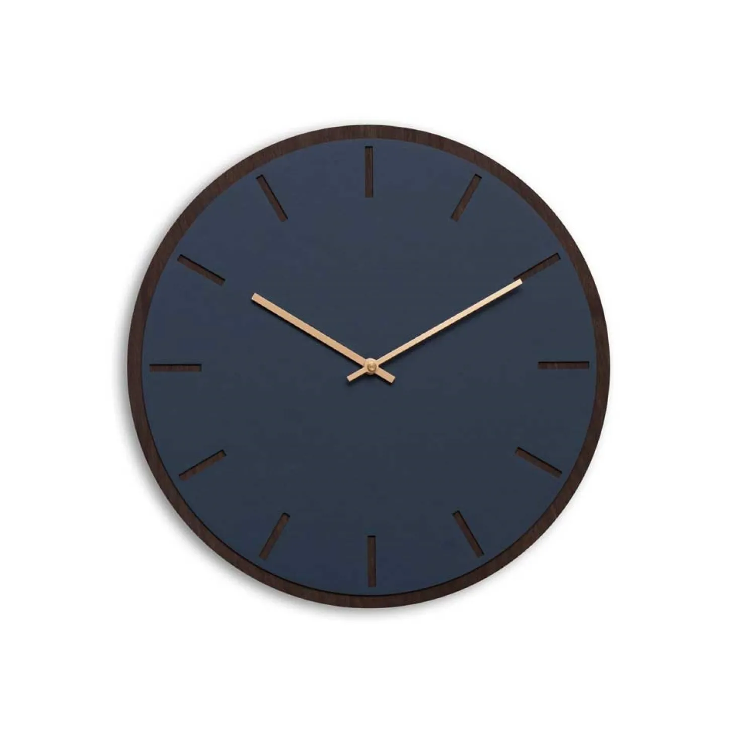 Hemverk - Vægur - Mørk Eg/Smokey Blue - Guld visere - Ø38 cm