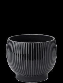 Knabstrup Keramik - urtepotteskjuler Ø 16 cm ripple black