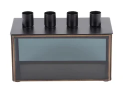 Present time - Candle holder Boxed rectangle glass black