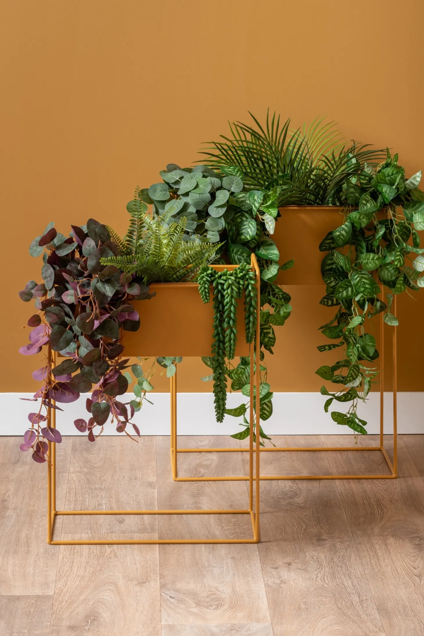 Present time - Plant pot set Essence straight iron ochre yellow