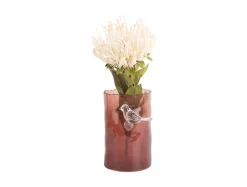 Present time - Vase Bird On Branch small red ochre